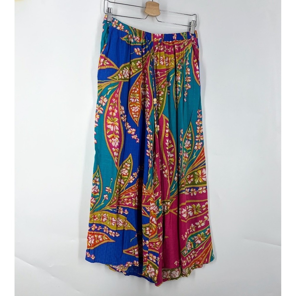 Haute Hippie Style Womens Wide Leg Palazzo Pants Blue Pink Floral Paisley Size L